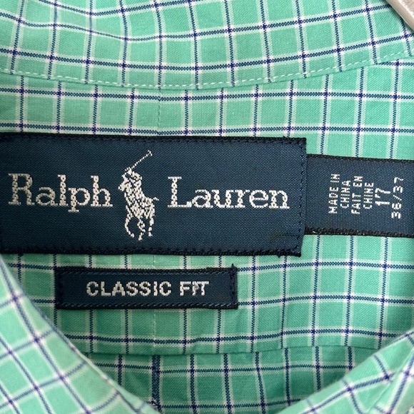 Ralph Lauren Classic Fit Mens 17 36/37 Green Plaid Button Down Long Sleeve Shirt - Picture 5 of 10
